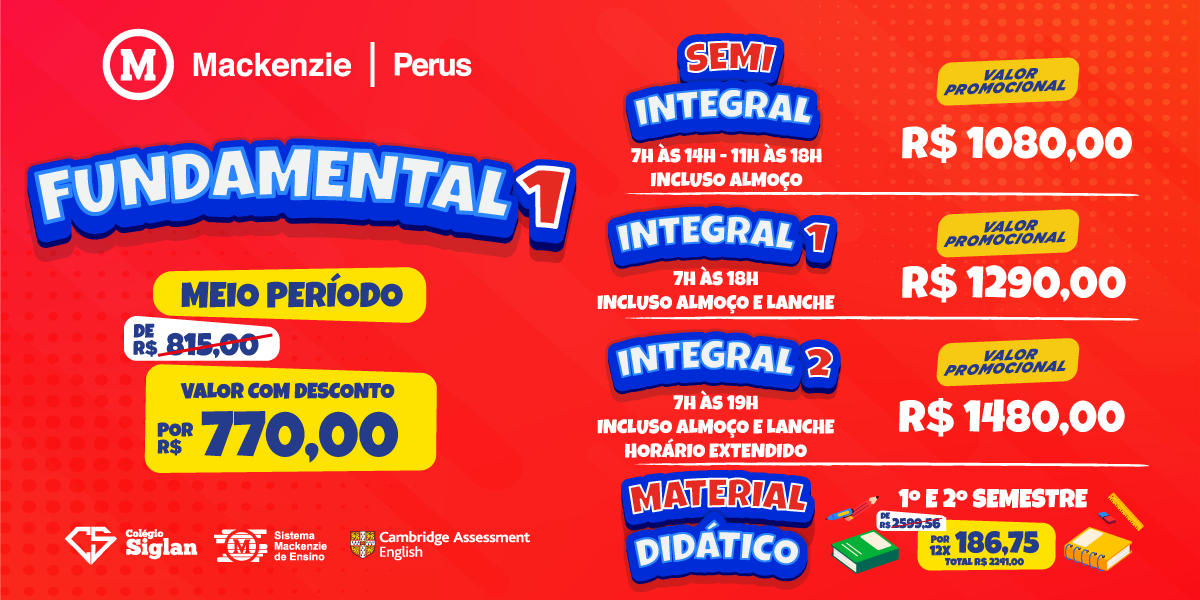 Fundamental 1 - Meio Período R$ 710,00
