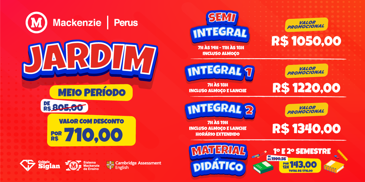 Jardim - Meio Período R$ 710,00